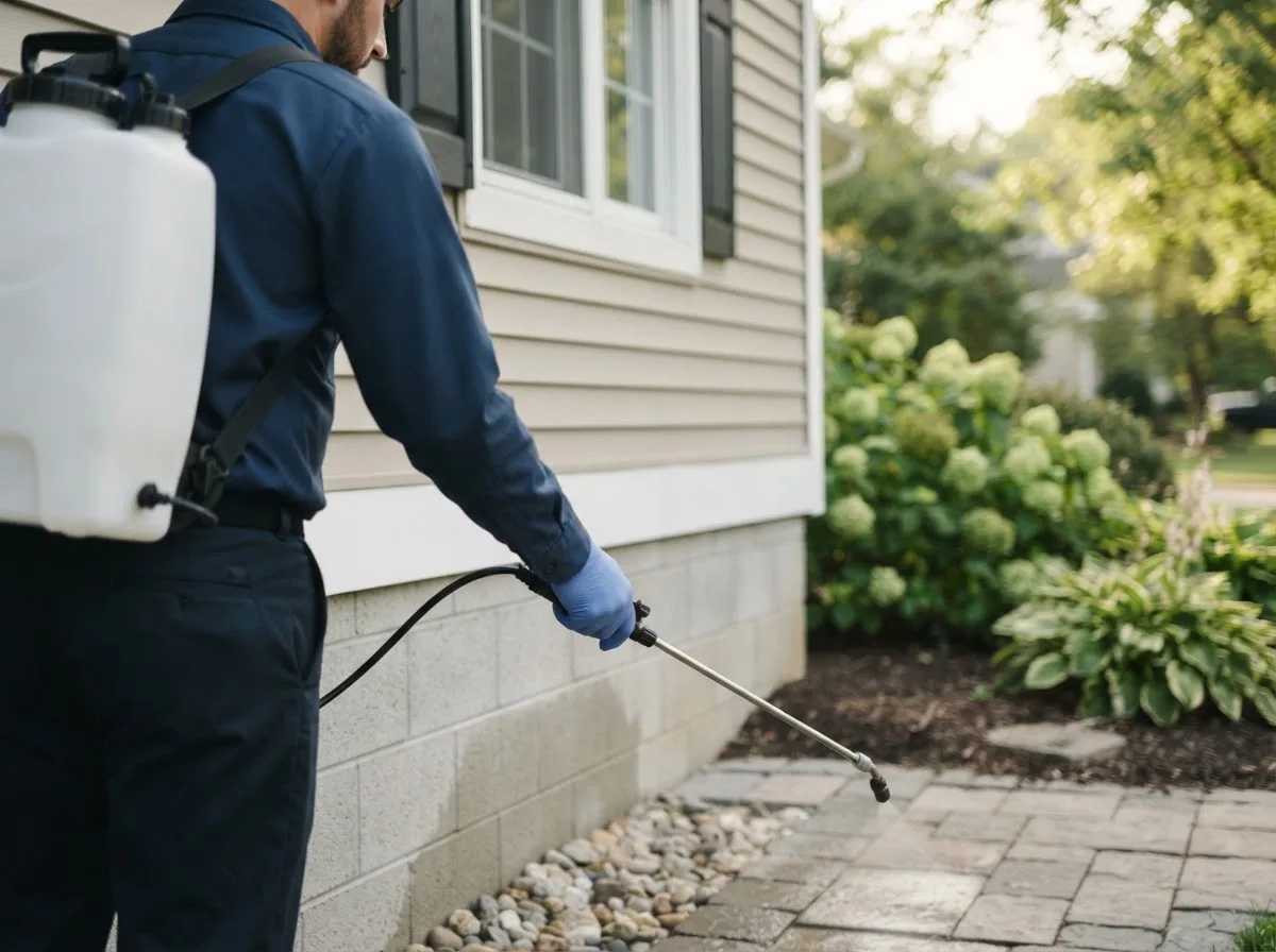 Pest control technician inspecting a home in Beloit, WI
